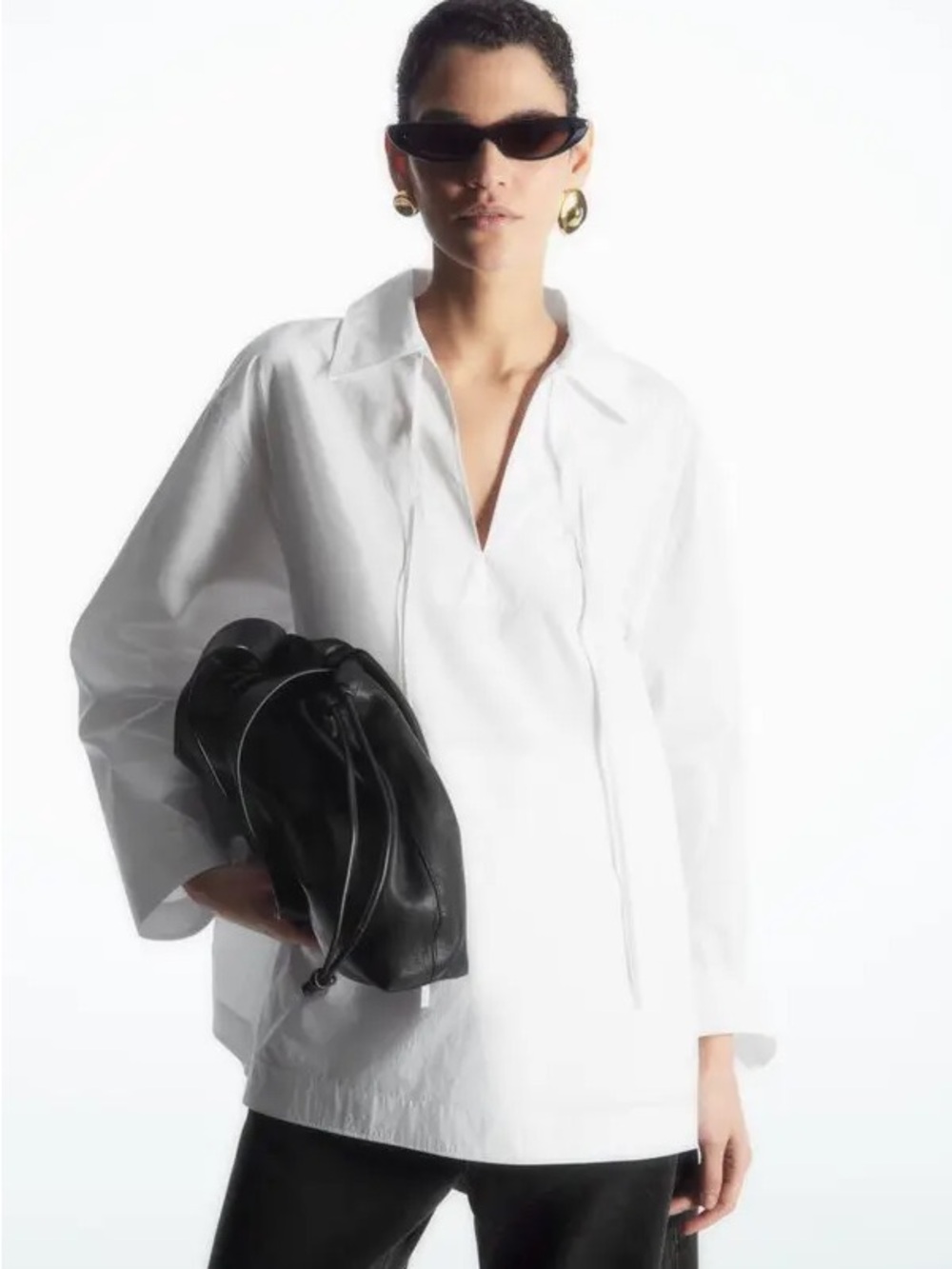 COS Poplin white popover shirt tunic coastal beach minimalist classic size 6